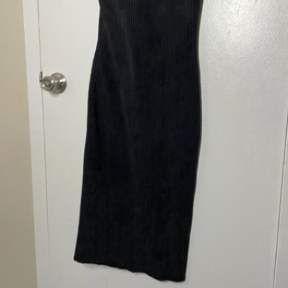 Ronny Kobo Mardelle Asymmetrical High Leg Slit Halter Black Ribbed Midi dress - Picture 11 of 12